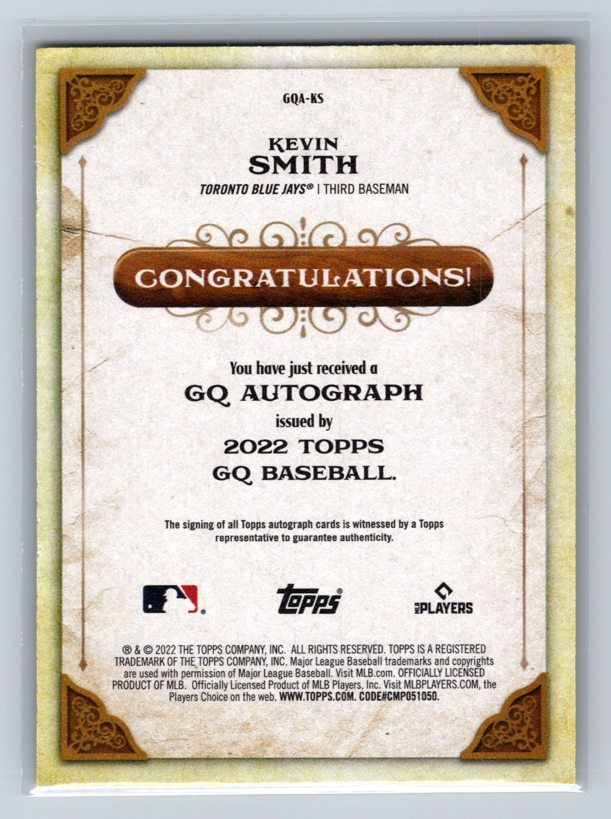 Kevin Smith 2022 Topps Gypsy Queen Auto RC #GQA-KS Blue Jays