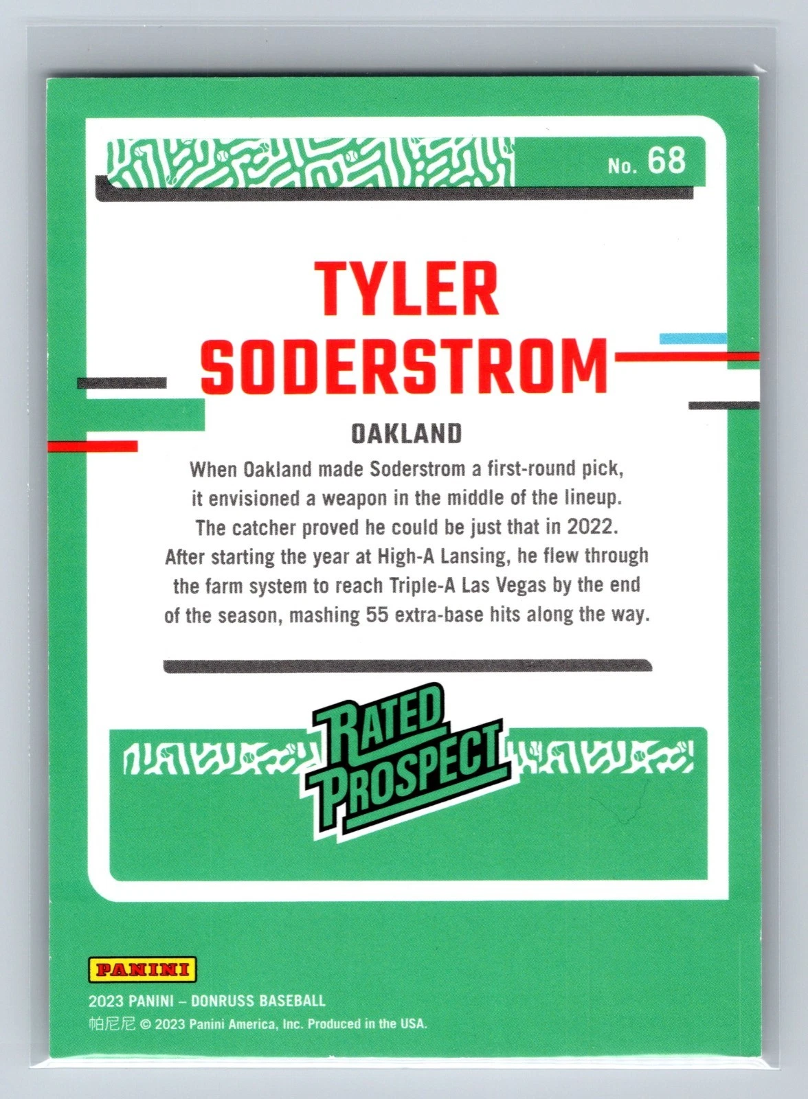 Tyler Soderstrom 2023 Donruss Rated Prospect On Fire /75 #68 Athletics