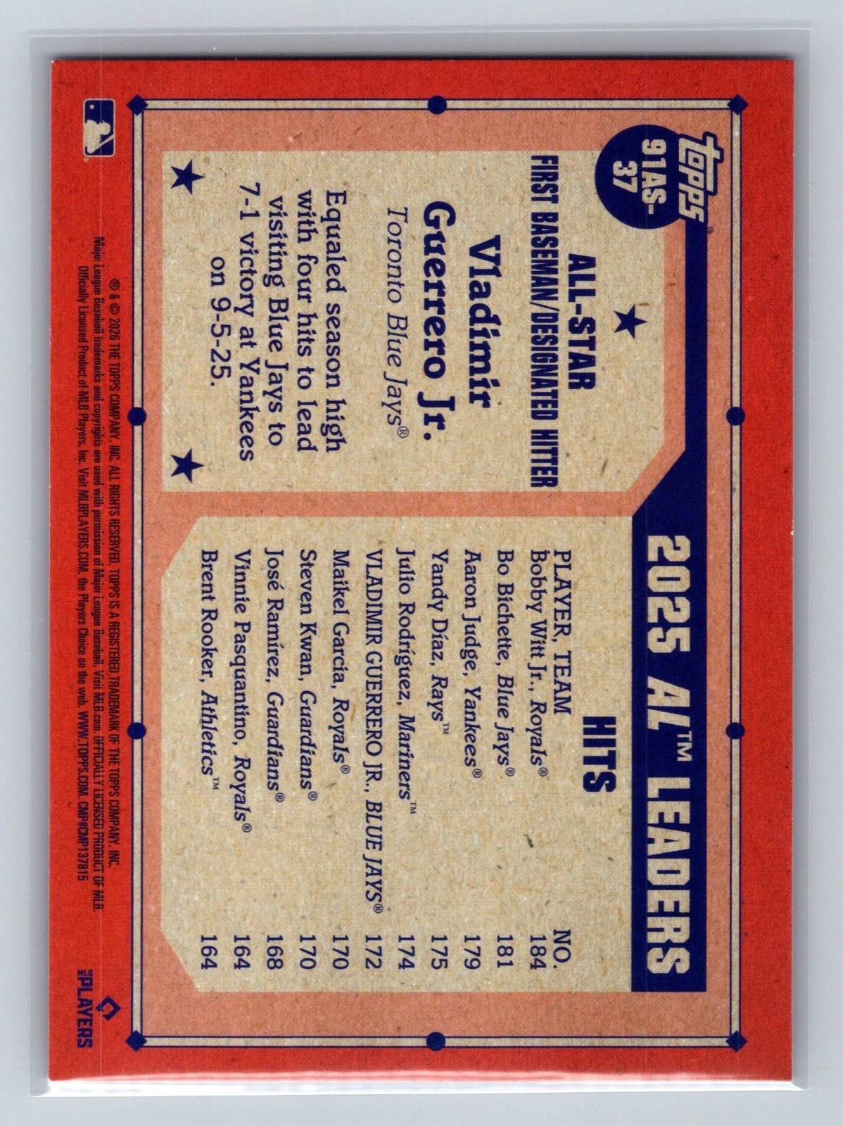 Vladimir Guerrero Jr. 2026 Topps Series 2 All-Star Pink Crackle Foil #91AS-37