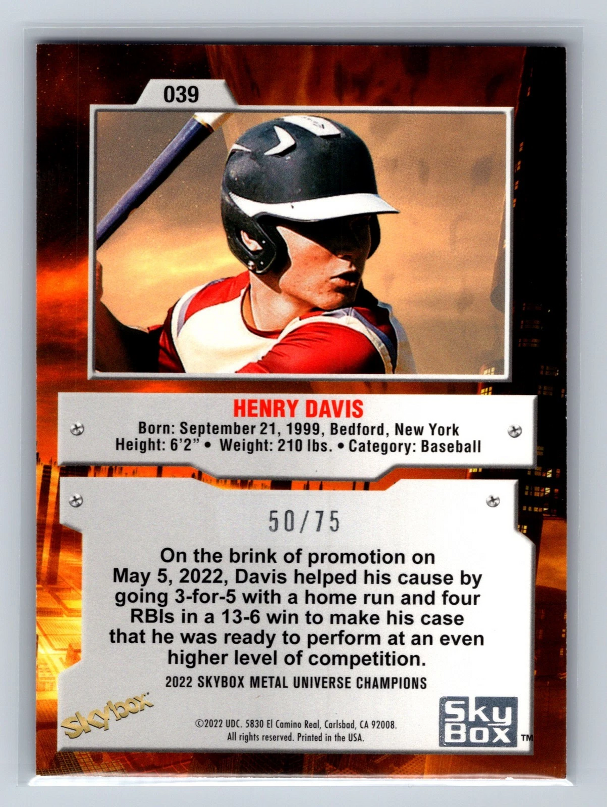 Henry Davis 2022 Skybox Skybox Metal Universe Champions PMG Pink /75 #039