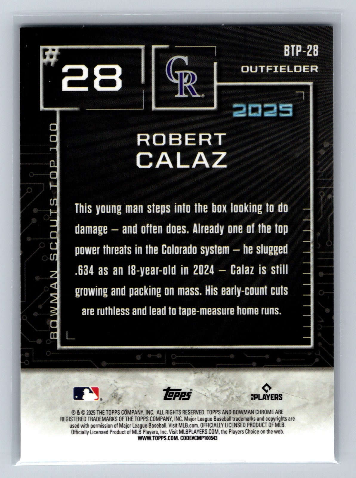 Robert Calaz 2025 Bowman Scouts Top 100 Mini Diamond Refractor /150 #BTP-28