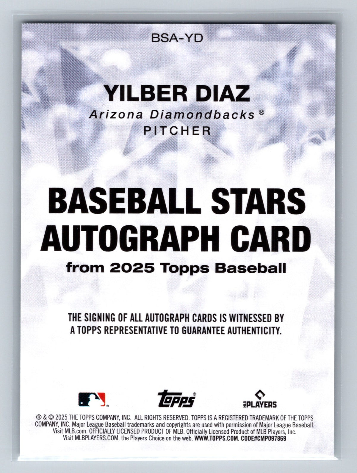 Yilber Diaz 2025 Topps Series 1 Baseball Stars Auto RC #BSA-YD Diamondbacks
