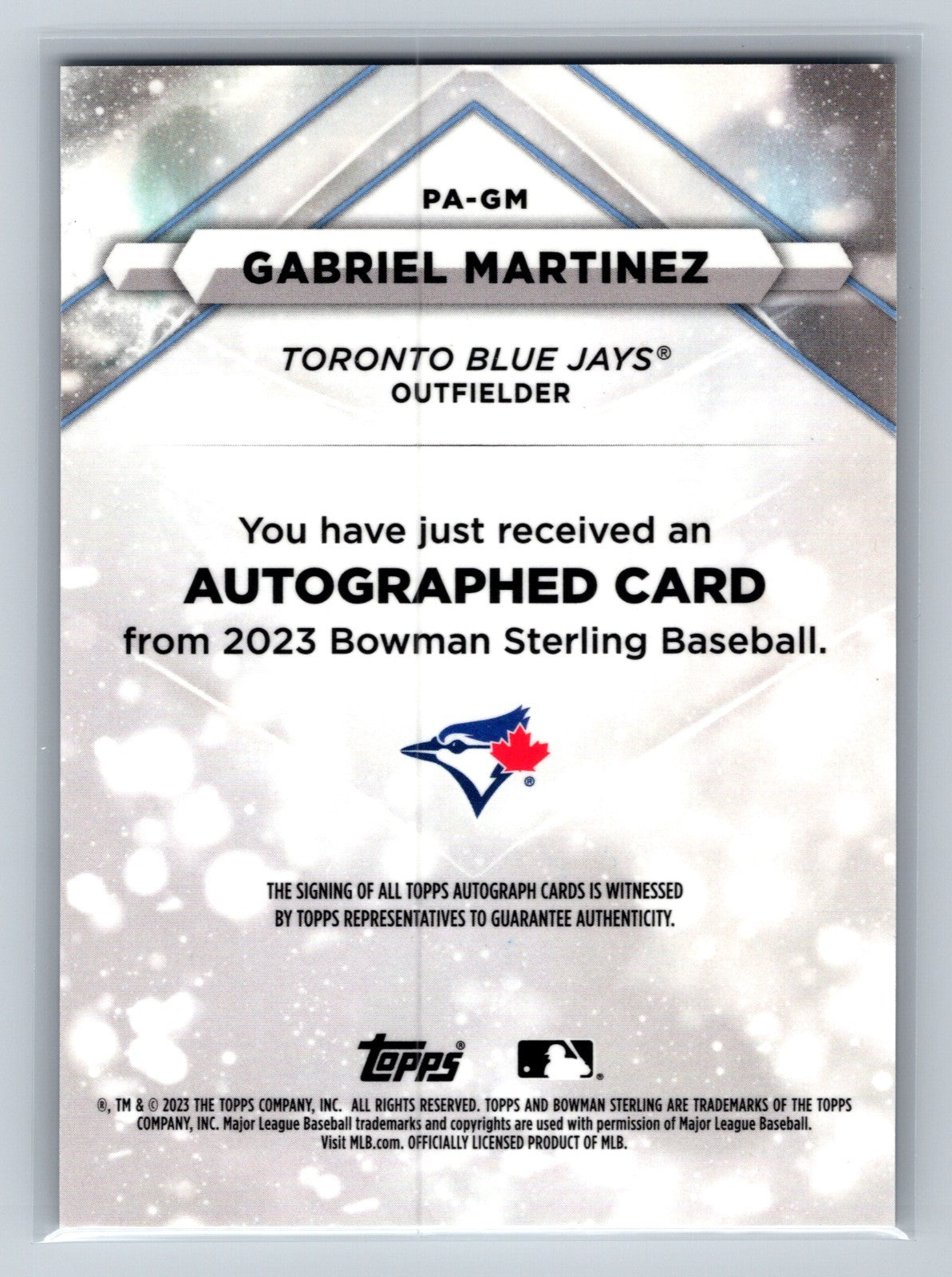 Gabriel Martinez 2023 Bowman Sterling Prospect Auto #PA-GM Blue Jays