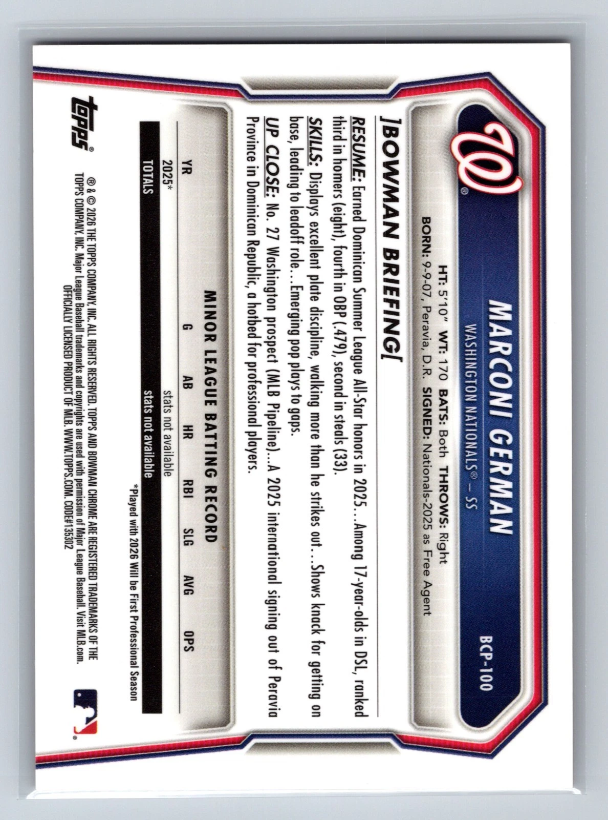 Marconi German 2026 Bowman Chrome 1st Orange Refractor /25 #BCP-100 Cardinals