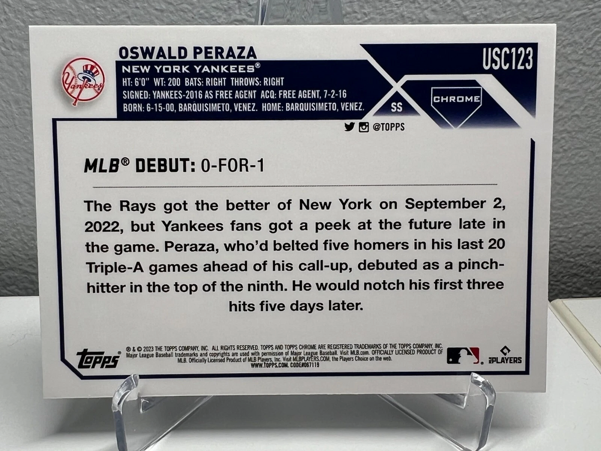 Oswald Peraza 2023 Topps Chrome Update RC #USC123 Yankees