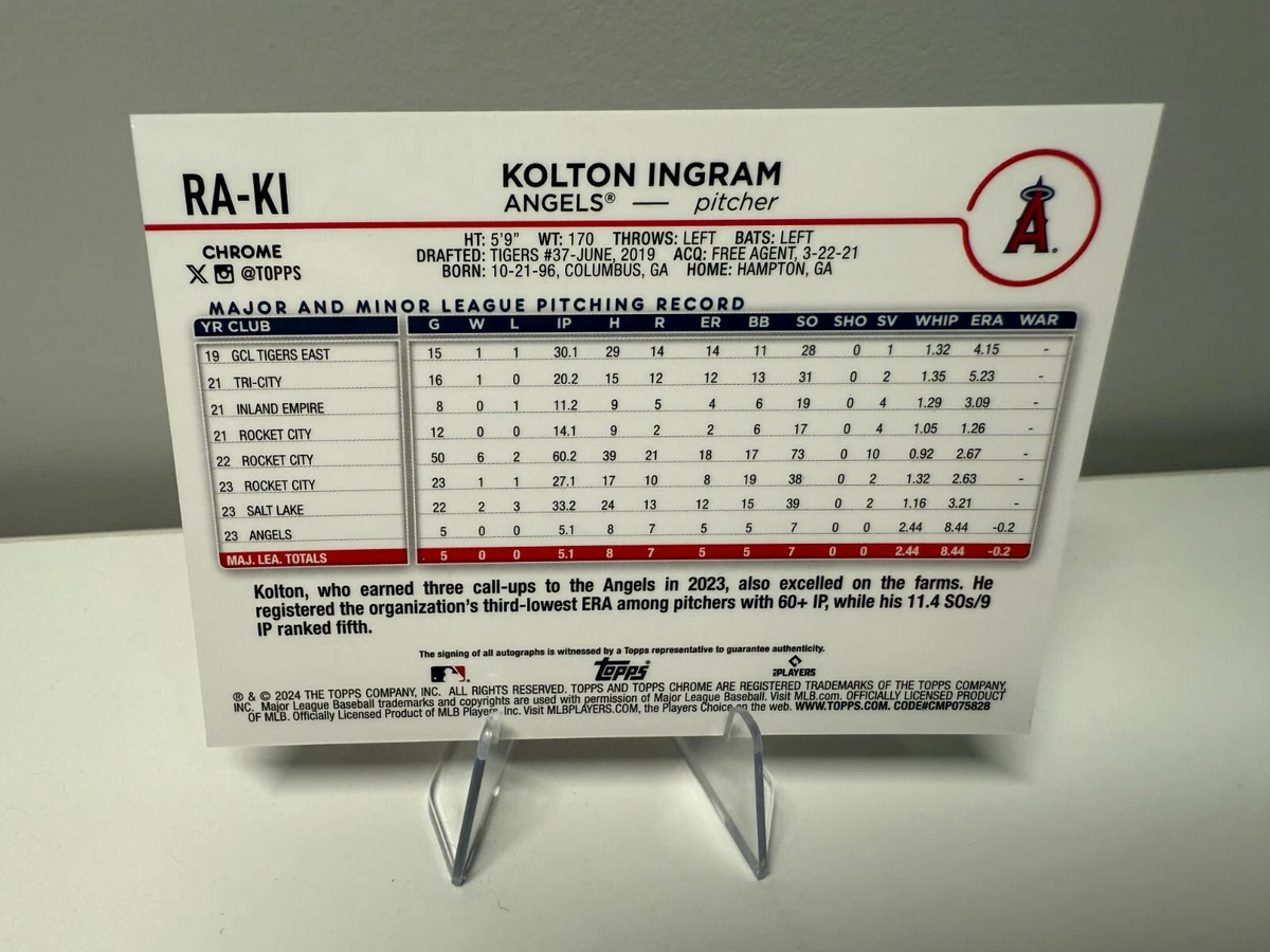 Kolton Ingram 2024 Topps Chrome Update Auto RC #RA-KI Angels