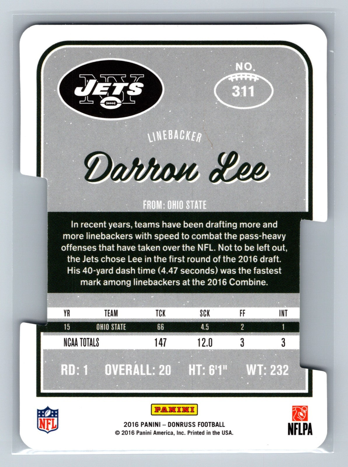 Darron Lee 2016 Panini Donruss Press Proof Gold Die-Cut RC /25 #311 Jets