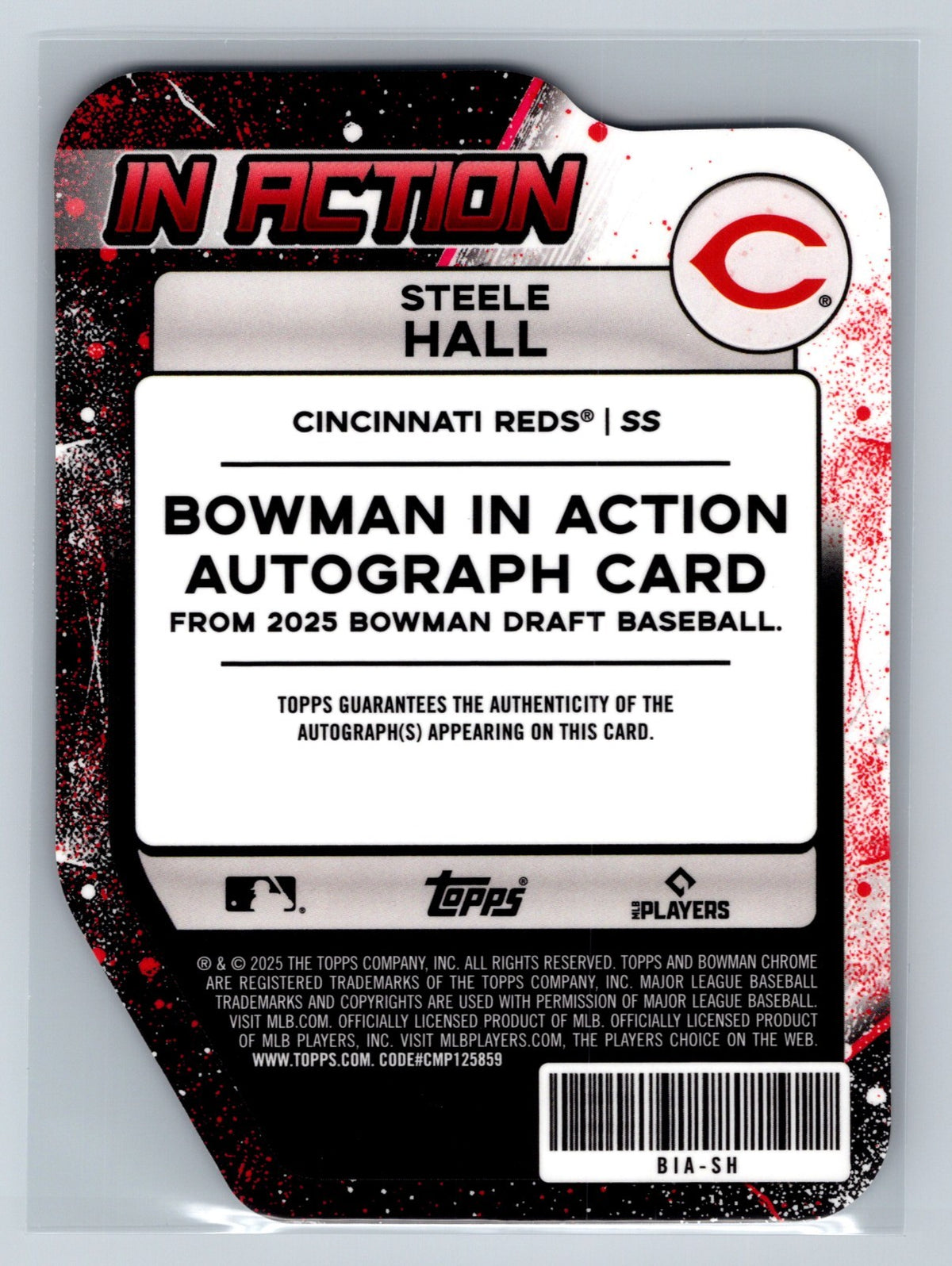 Steele Hall 2025 Bowman Draft In Action Wave Refractor Auto /75 #BIA-SH Reds