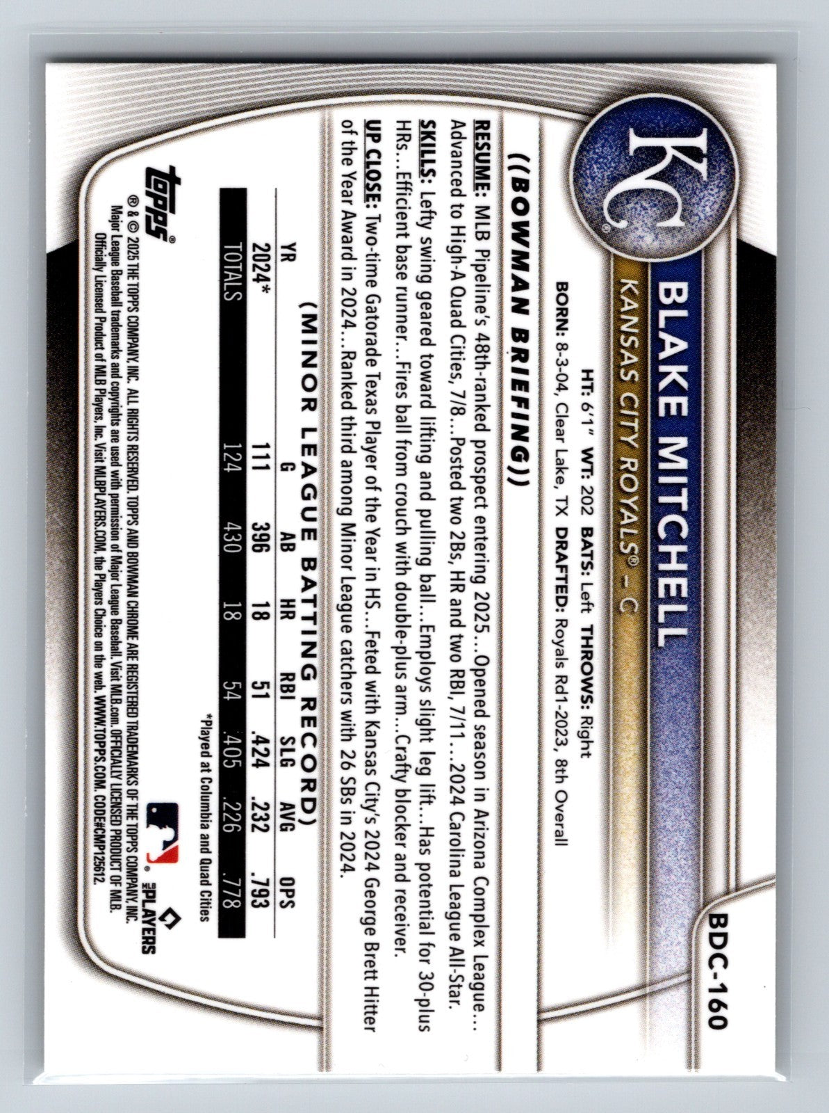 Blake Mitchell 2025 Bowman Draft Chrome Yellow Geometric Refractor /75 #BDC-160