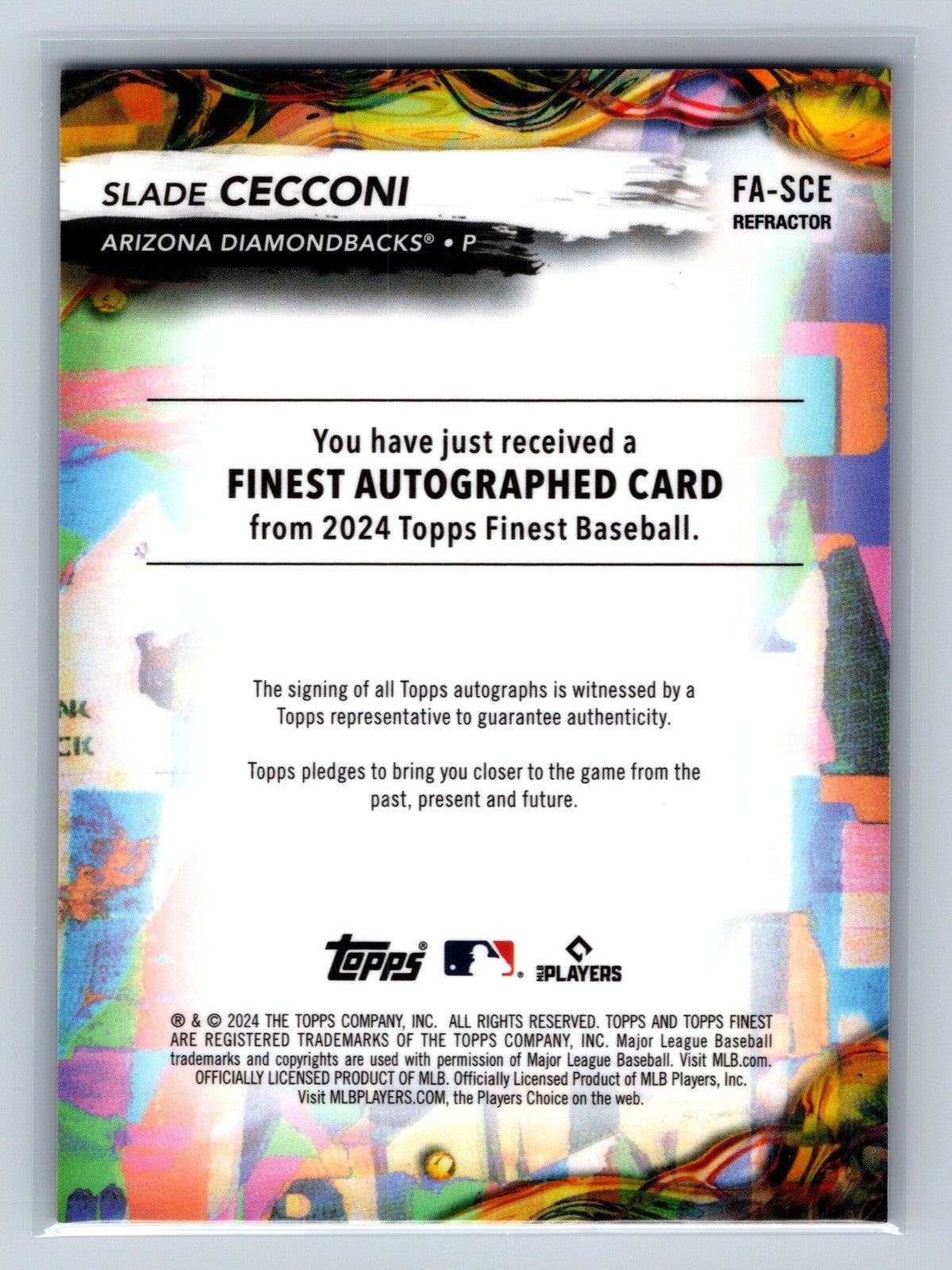 Slade Cecconi 2024 Topps Finest Refractor Auto RC #FA-SCE Diamondbacks