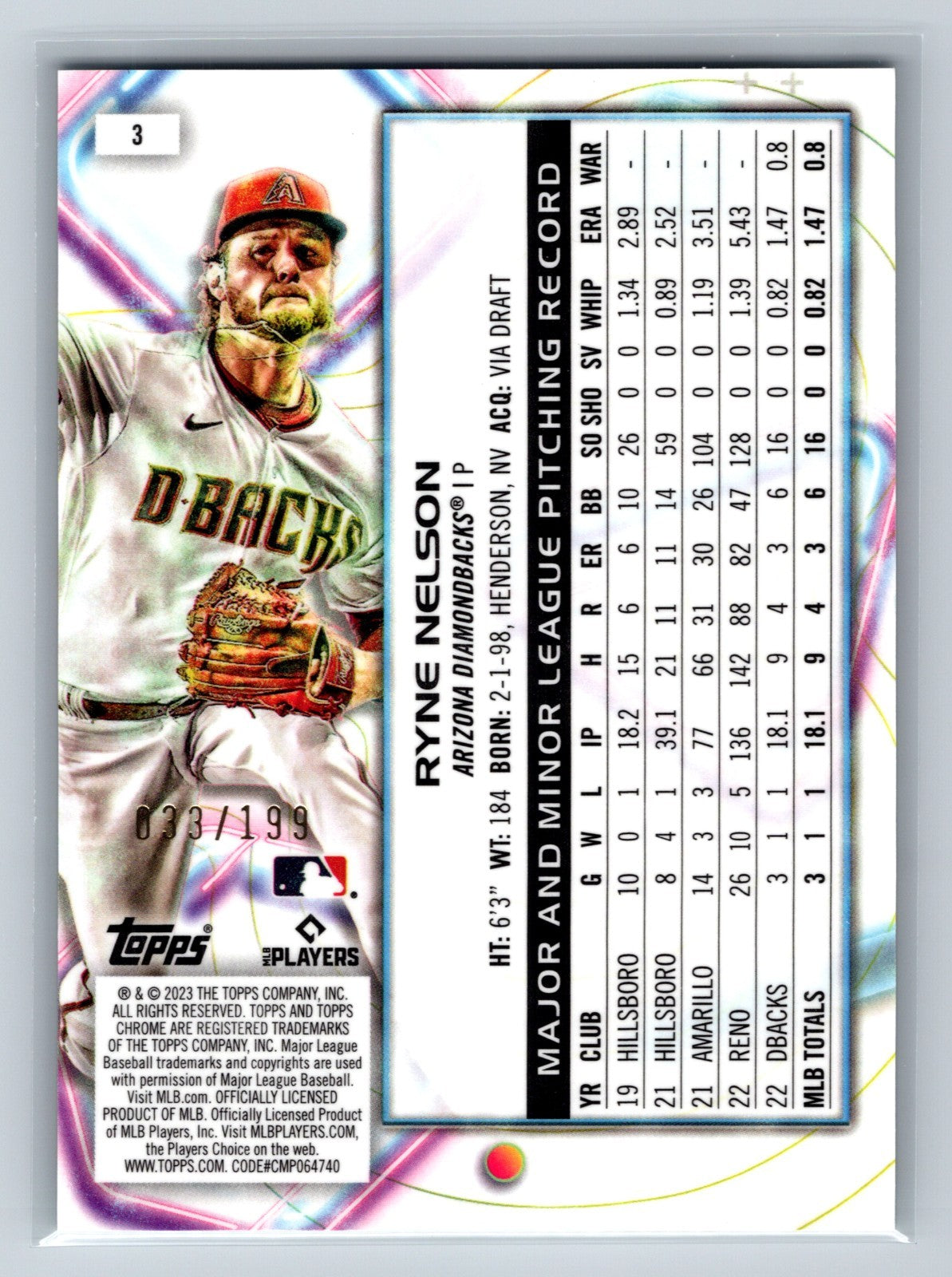 Ryne Nelson 2023 Topps Chrome Cosmic Aqua Equinox Refractor RC /199 #3