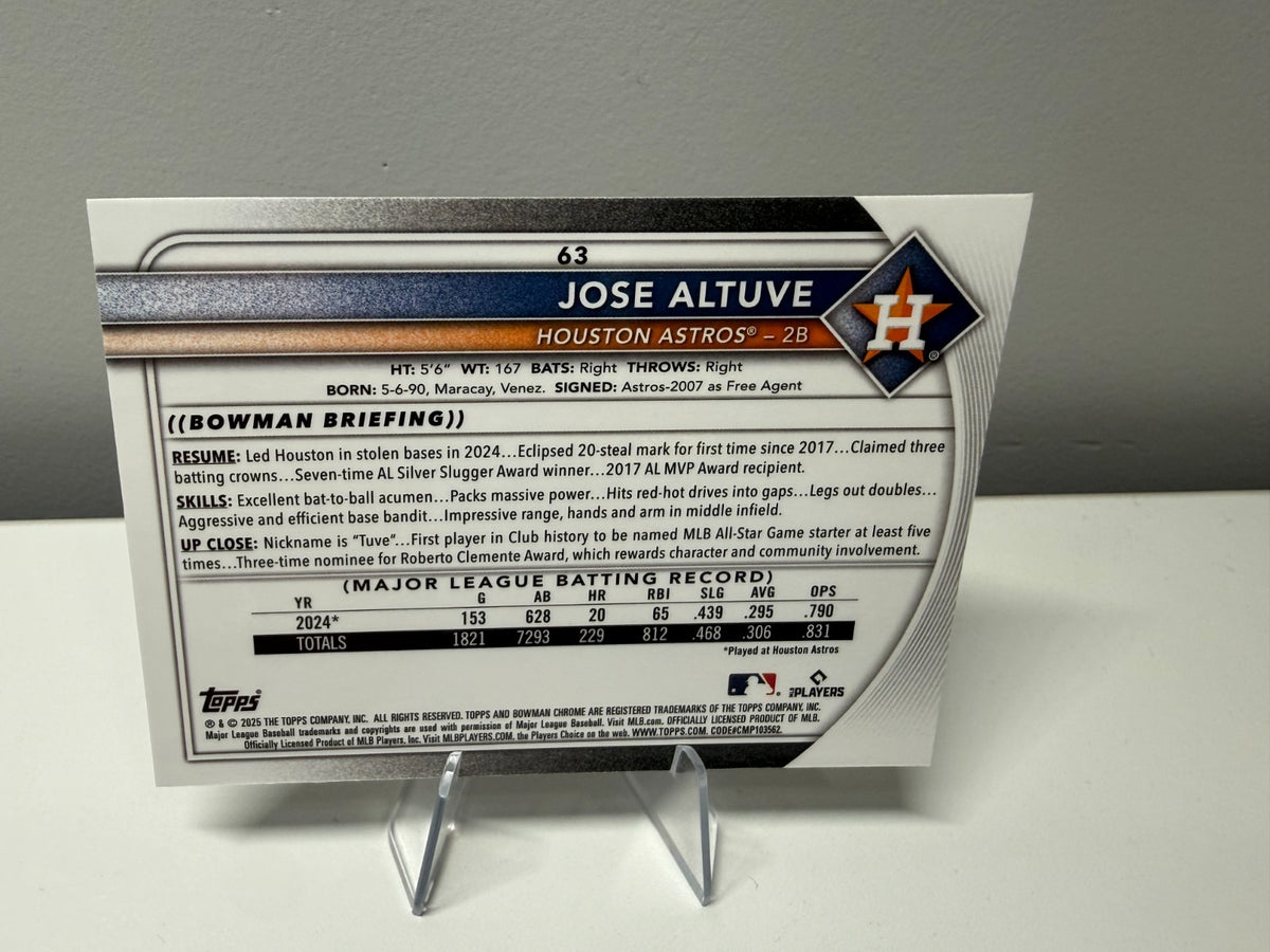 Jose Altuve 2025 Bowman Chrome Purple Mojo Refractor /275 #63 Astros