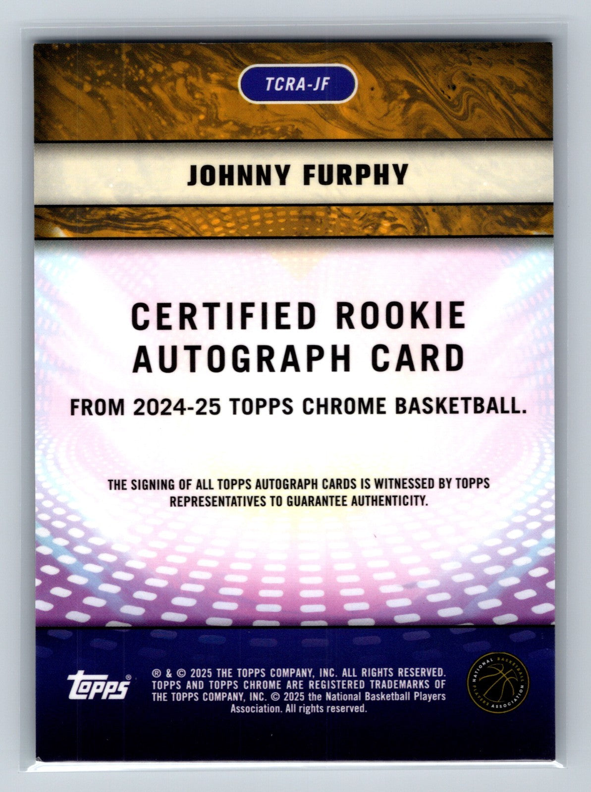 Johnny Furphy 2024-25 Topps Chrome Certified Rookie Auto RC #TCRA-JF Pacers