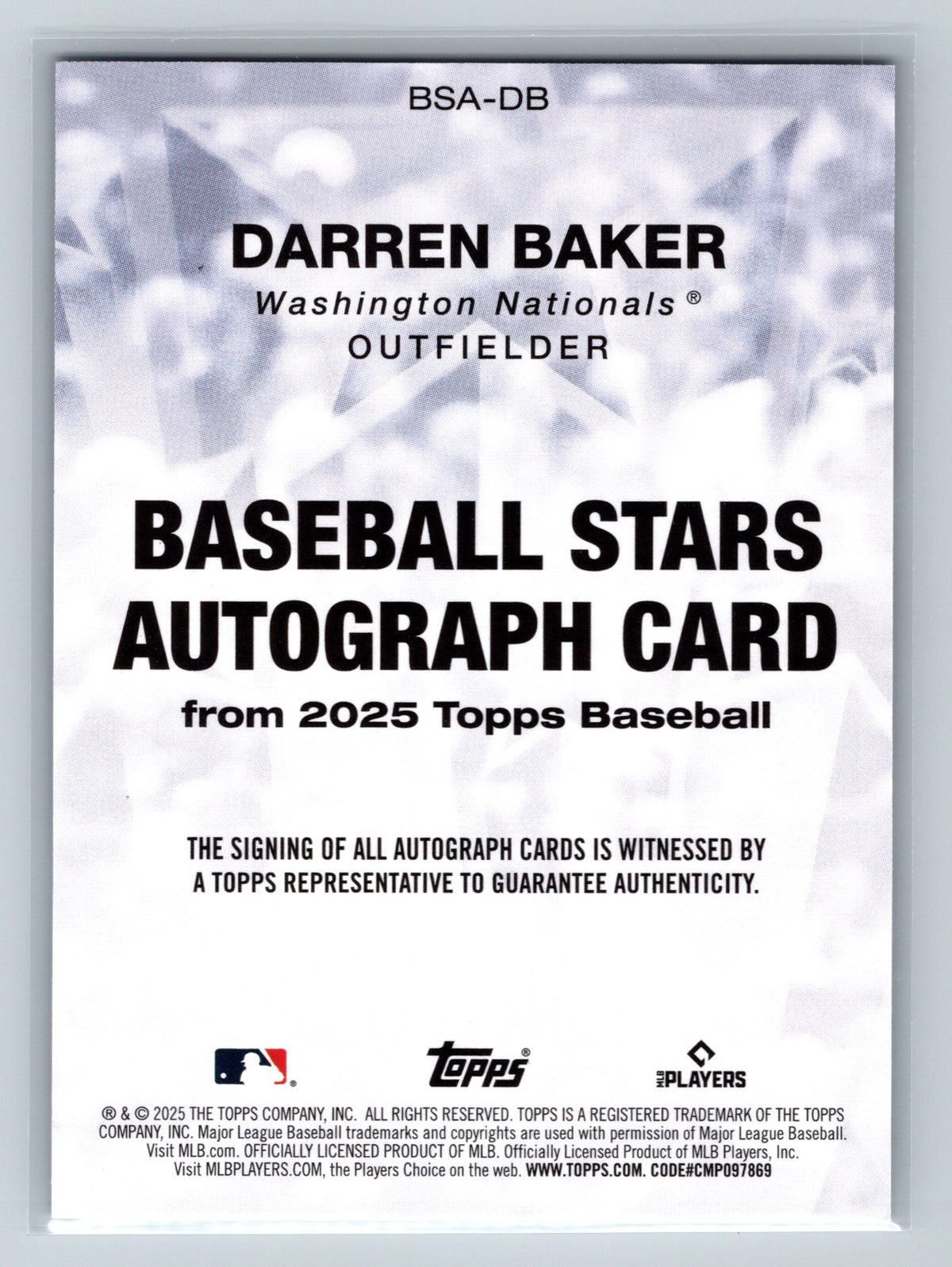 Darren Baker 2025 Topps Baseball Stars Auto RC #BSA-DB Nationals