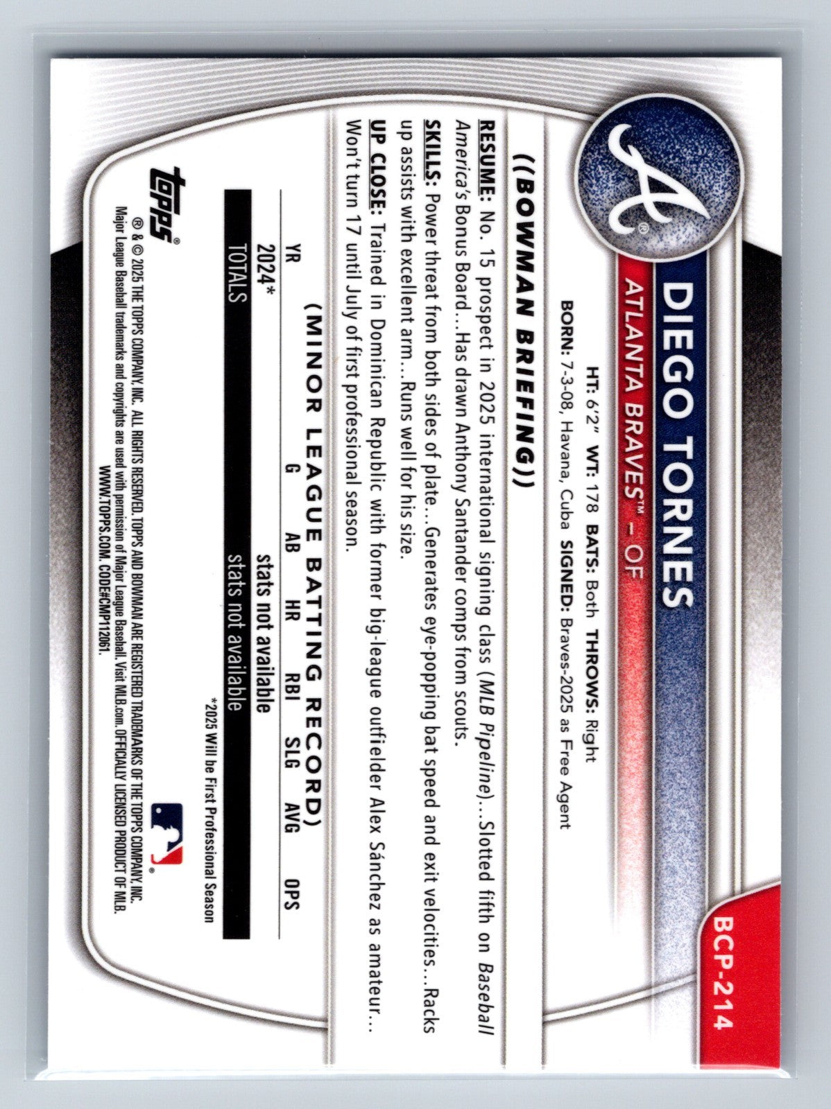 Diego Tornes 2025 Bowman Chrome 1st Blue Geometric Refractor /150 #BCP-214