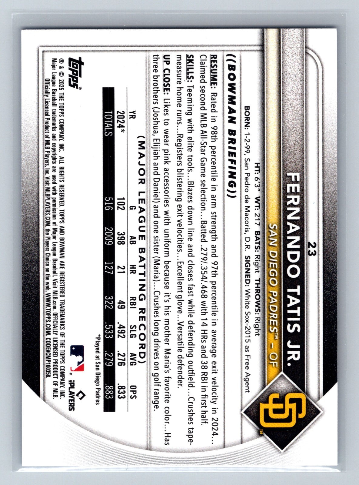 Fernando Tatis Jr. 2025 Bowman Paper Blue /150 #23 Padres