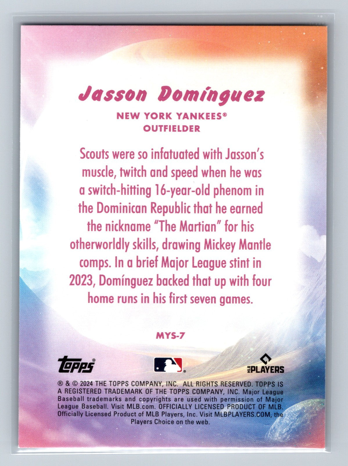 Jasson Dominguez 2024 Topps Update Series Mystical RC #MYS-7 Yankees