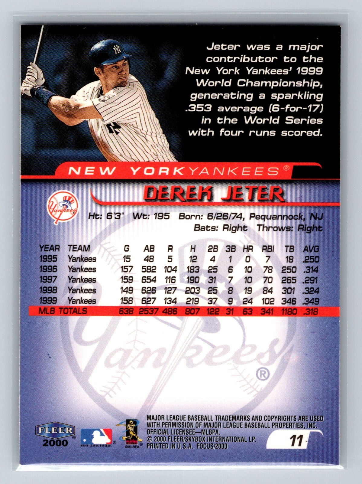 Derek Jeter 2000 Fleer Focus #11 Yankees