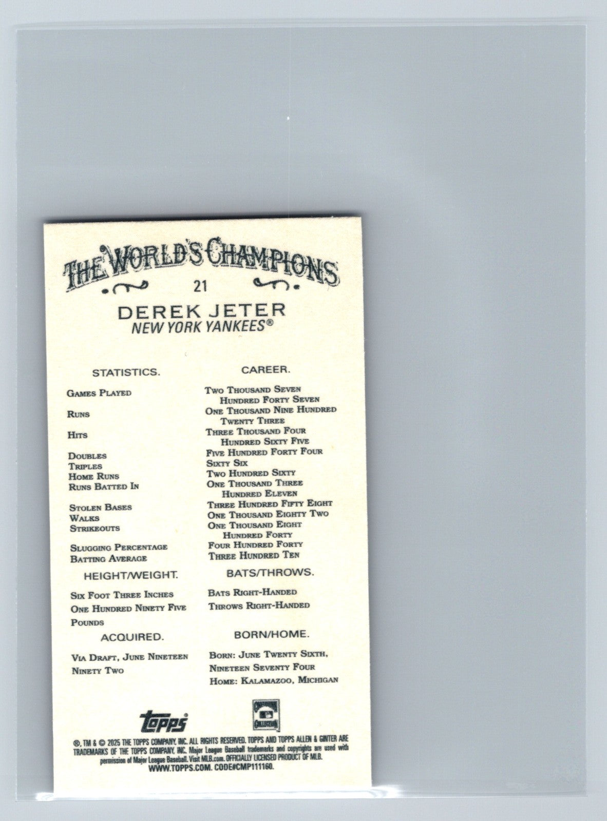 Derek Jeter 2025 Topps Allen & Ginter Mini Black Border #21 Yankees