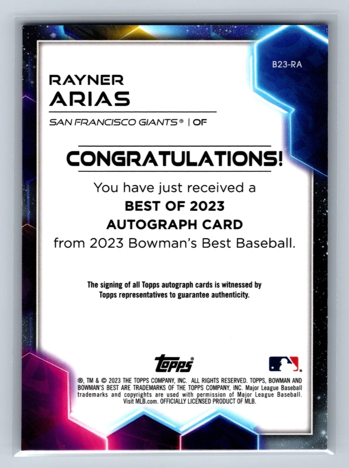 Rayner Arias 2023 Bowman's Best Auto #B23-RA Giants