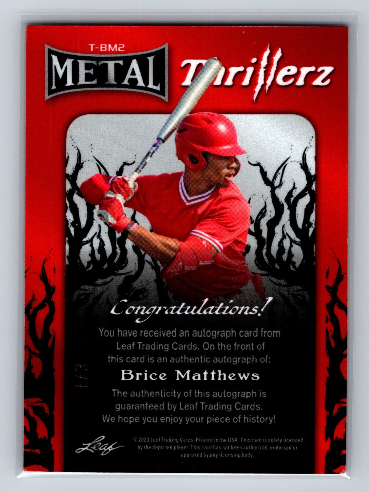 Brice Matthews 2023 Leaf Metal Thrillerz Red Wave Auto #T-BM2 Astros