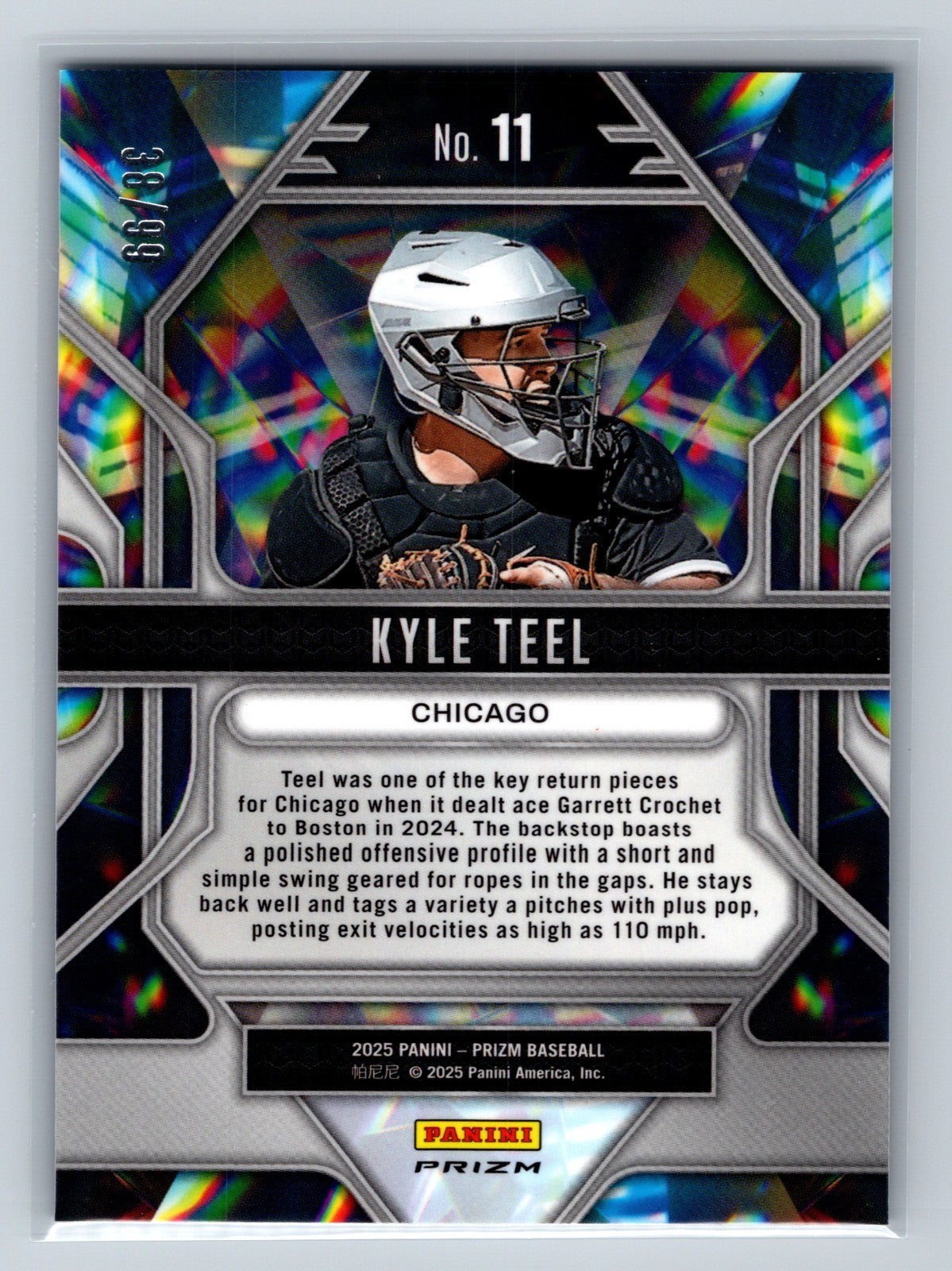 Kyle Teel 2025 Panini Prizm Prizmatic Red Prizm /99 #11 White Sox