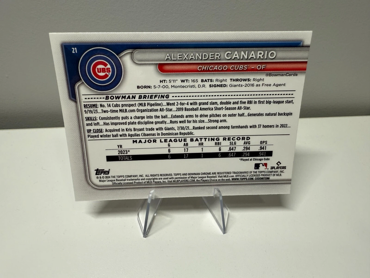 Alexander Canario 2024 Bowman Chrome Pink Mojo Refractor RC /299 #21 Cubs