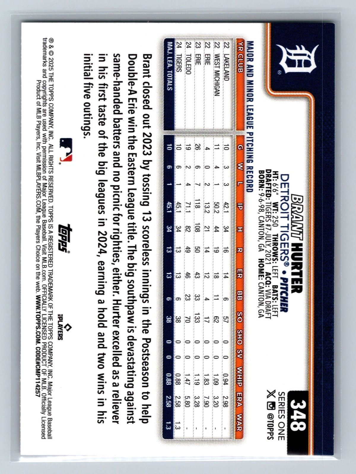 Brant Hurter 2025 Series 1 Easter Egg Tin Variation RC #348 Tigers