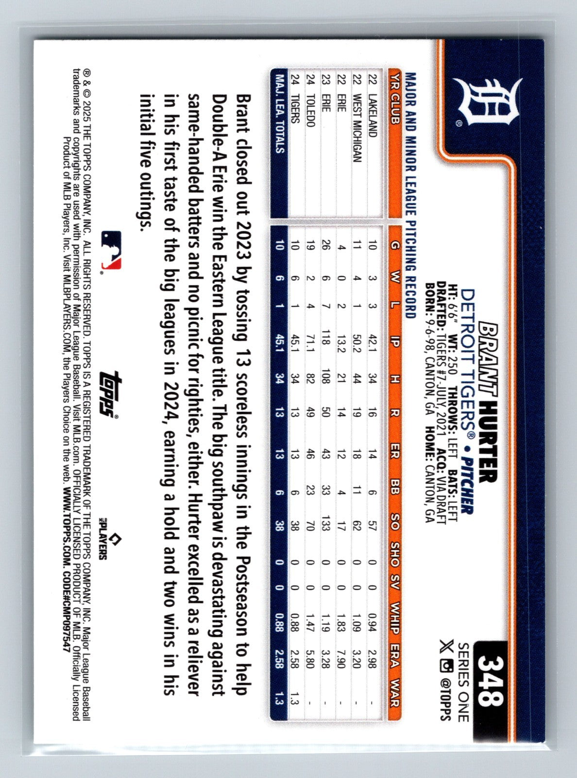 Brant Hurter 2025 Topps Series 1 Holiday Easter Green Foil RC #348 Tigers