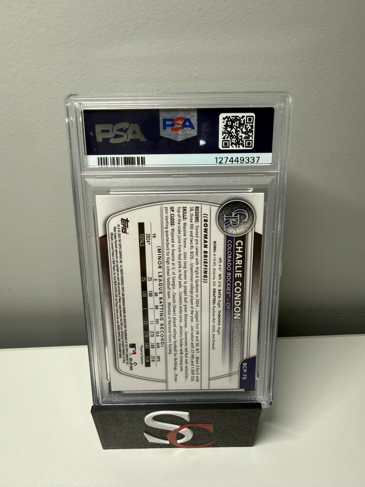 Charlie Condon 2025 Bowman Chrome 1st Purple Mojo Refractor /250 #BCP-75 PSA 9