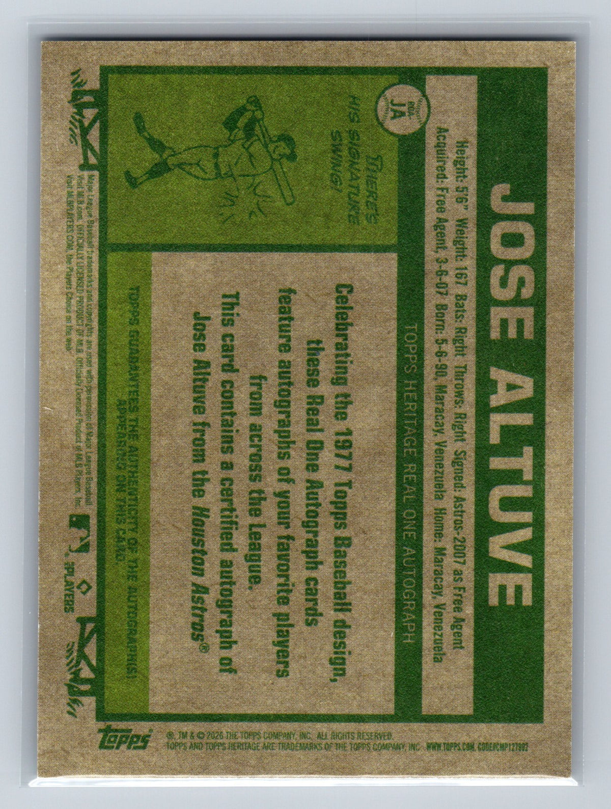 Jose Altuve 2026 Topps Heritage Real One Auto #ROA-JA Astros
