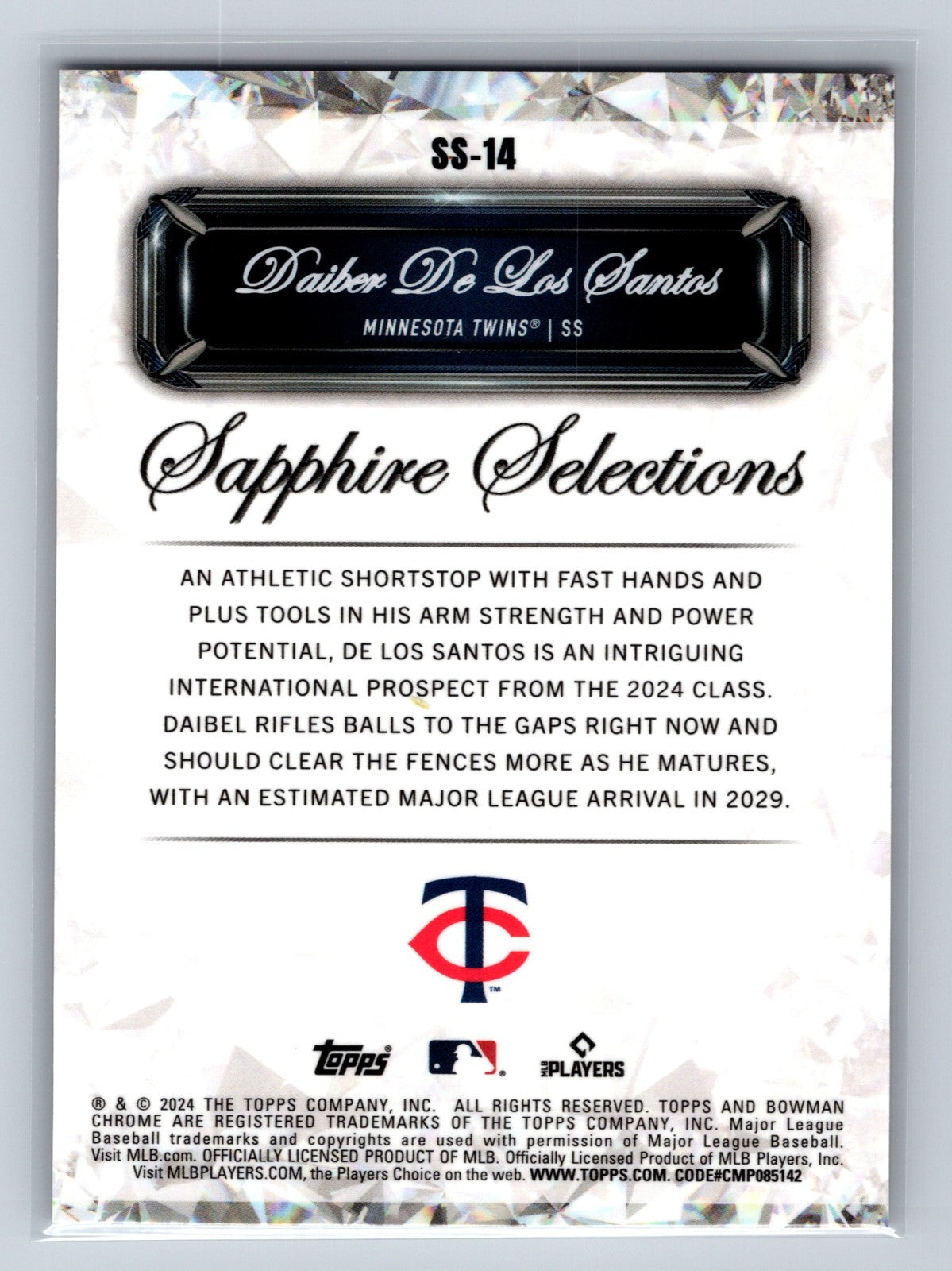Daiber De Los Santos 2024 Bowman Chrome Sapphire Selections Orange Refractor /25