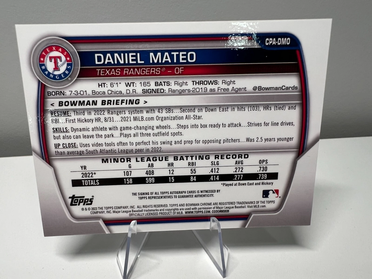 Daniel Mateo 2023 Bowman Chrome 1st Auto #CPA-DMO Rangers