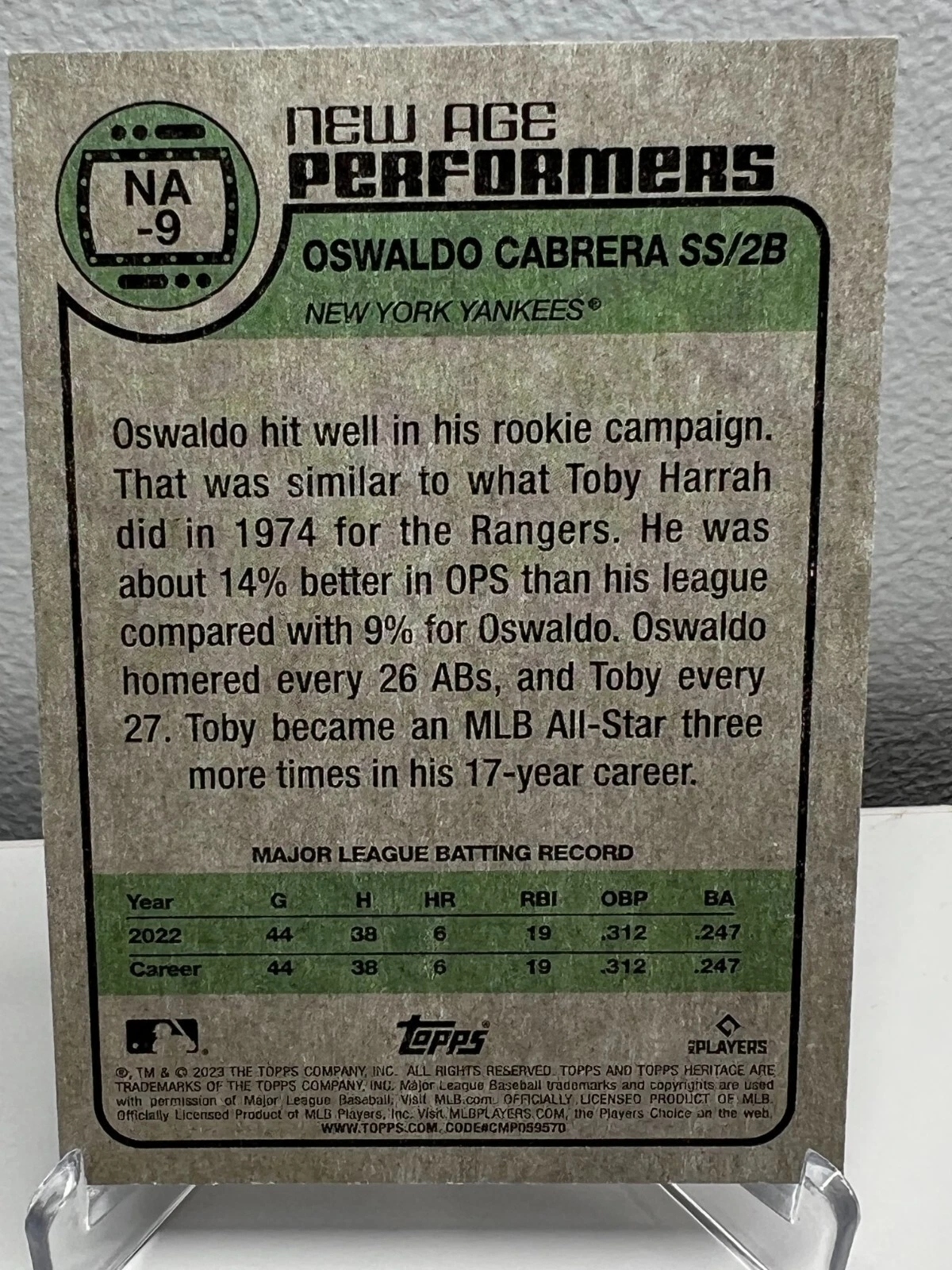 Oswaldo Cabrera 2023 Topps Heritage New Age Performers RC #NA-9 Yankees