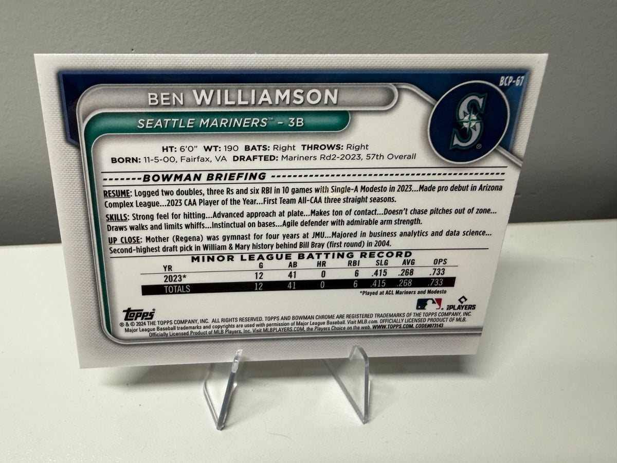 Ben Williamson 2024 Bowman Chrome 1st Saphhire Yellow Refractor /75 #BCP-67