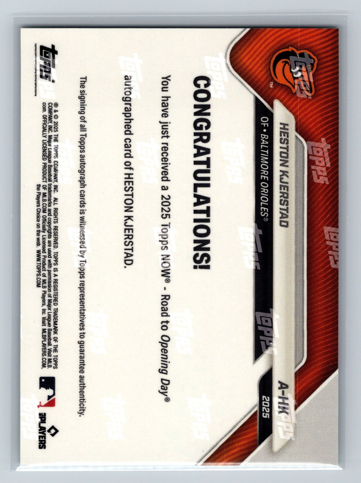 Heston Kjerstad 2025 Topps Now Road to Opening Day Green Foil /99 #A-HK Orioles