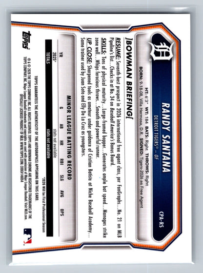 Randy Santana 2026 Bowman Chrome 1st Auto #CPA-RS Tigers