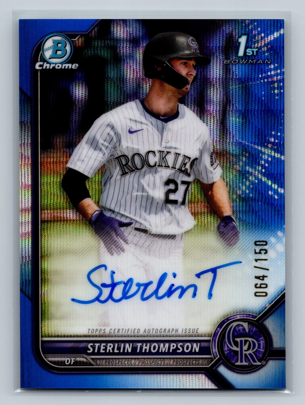 Sterlin Thompson 2022 Bowman Draft Chrome 1st Blue Wave Refractor Auto /150