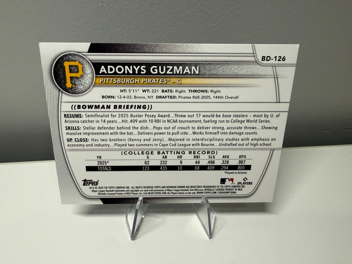 Adonys Guzman 2025 Bowman Draft Chrome 1st Blue Refractor /150 #BD-126 Pirates