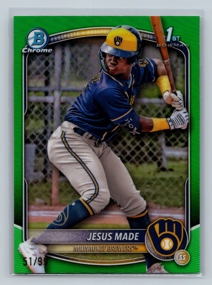 Jesus Made 2025 Bowman Chrome 1st Green Refractor /99 #BCP-50 Brewers