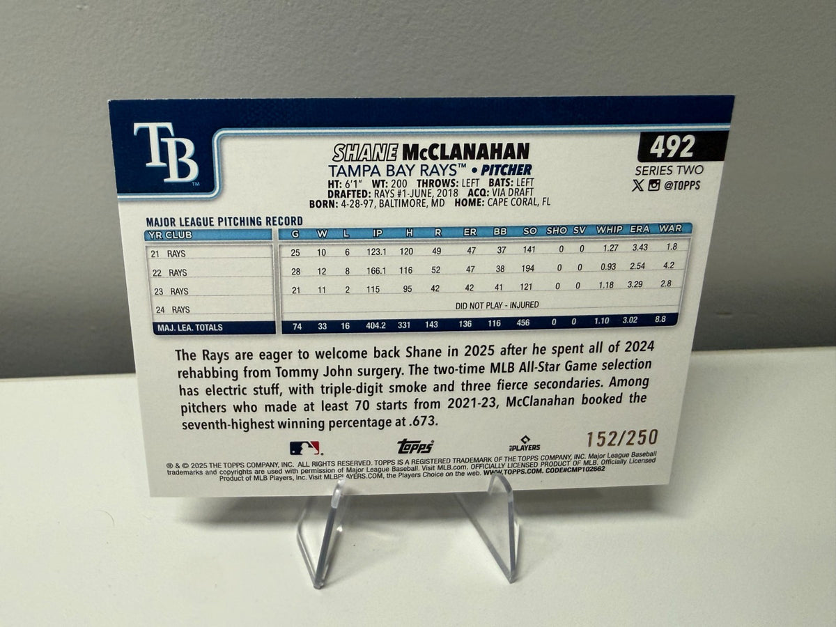 Shane McClanahan 2025 Topps Series 2 Purple Rainbow Foil /250 #492 Rays