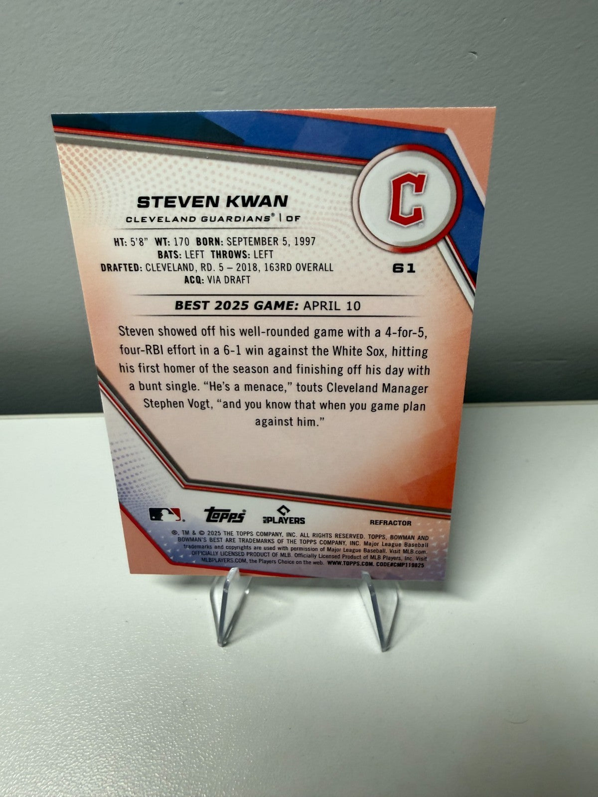 Steven Kwan 2025 Bowman's Best Refractor #61 Guardians