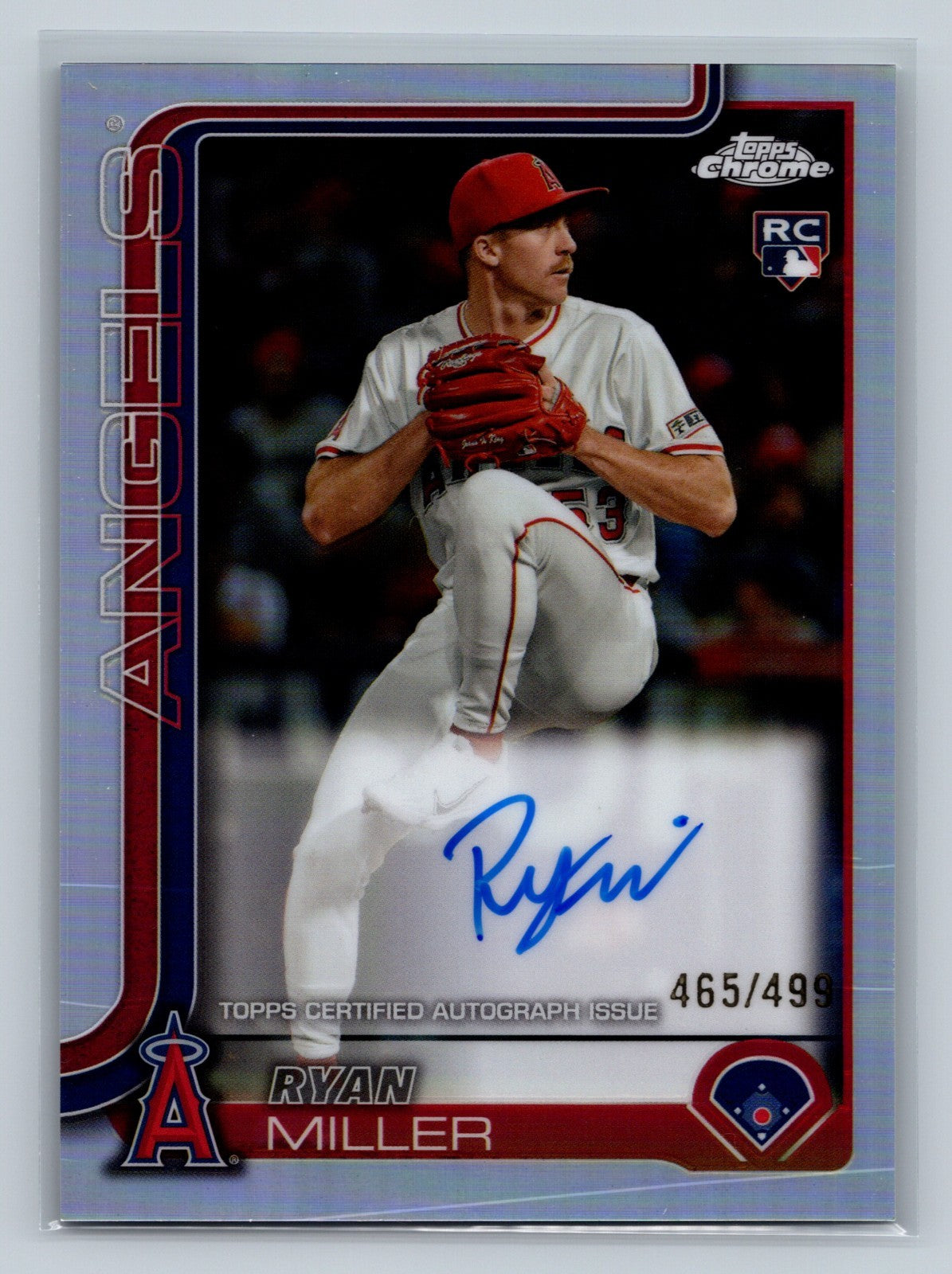 Ryan Miller 2025 Topps Chrome Refractor Auto RC /499 #RA-RM Angels