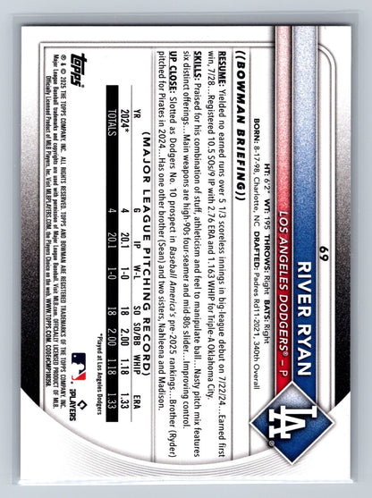 River Ryan 2025 Bowman Purple RC /250 #69 Dodgers