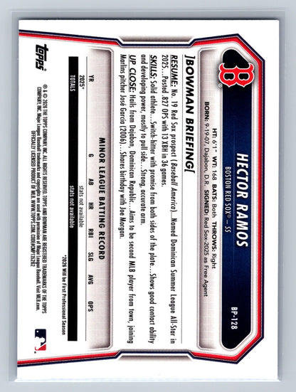 Hector Ramos 2026 Bowman 1st Paper Blue /150 #BP-128 Red Sox