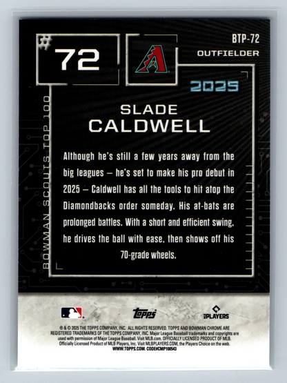 Slade Caldwell 2025 Bowman Scouts Top 100 Aqua Refractor /125 #BTP-72