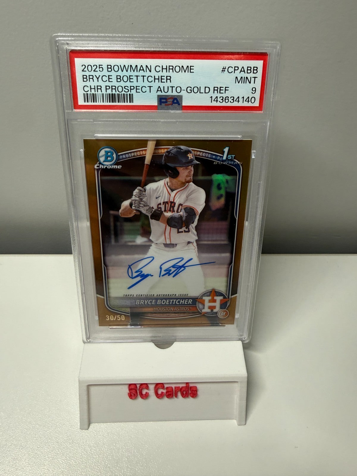 Bryce Boettcher 2025 Bowman Chrome 1st Gold Refractor Auto /50 #CPA-BB PSA 9