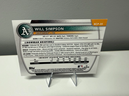 Will Simpson 2025 Bowman Chrome 1st Blue RayWave Refractor /150 #BCP-35