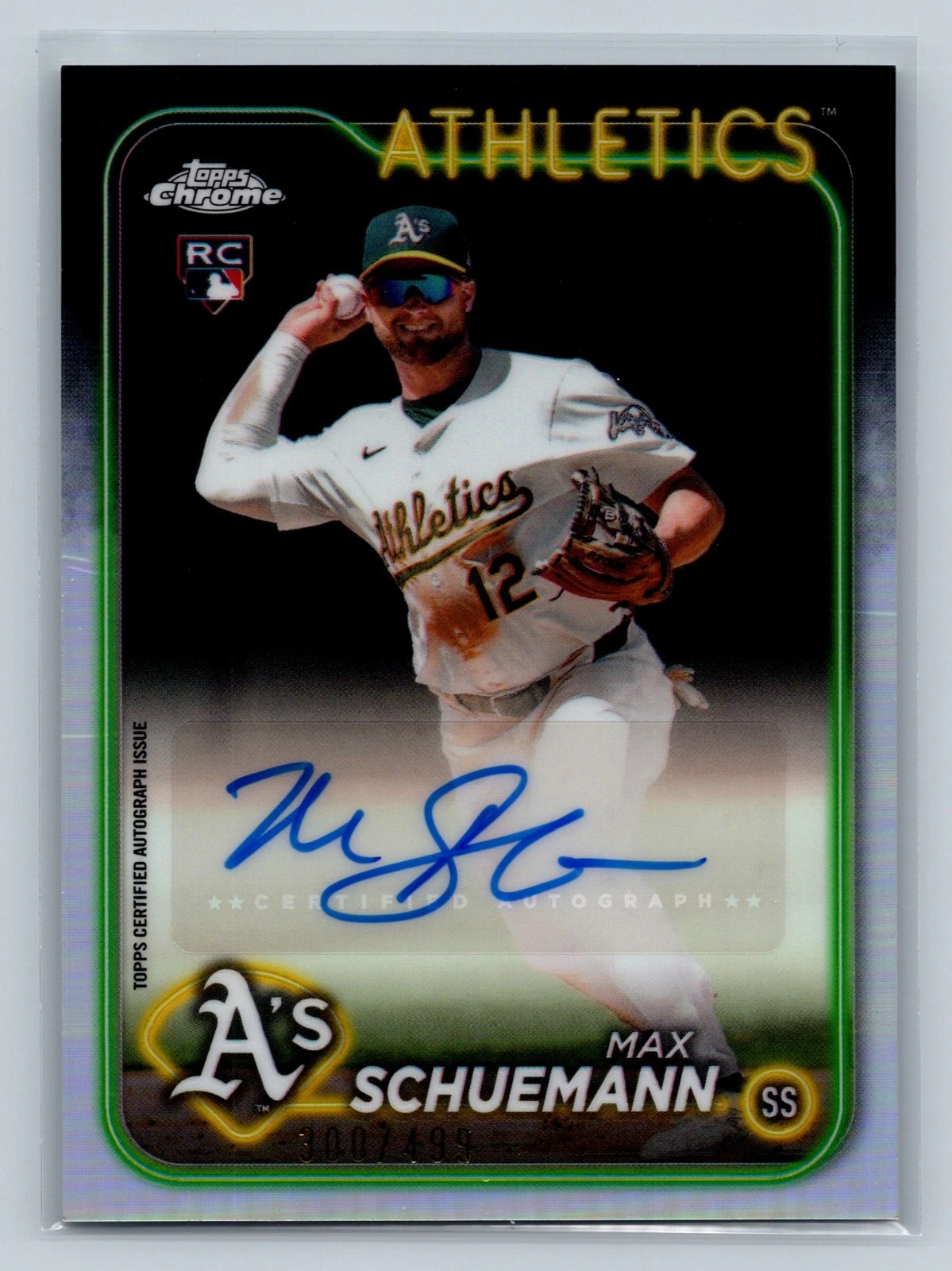 Max Schuemann 2024 Topps Chrome Update Refractor Auto RC /499 #AC-MSC Athletics