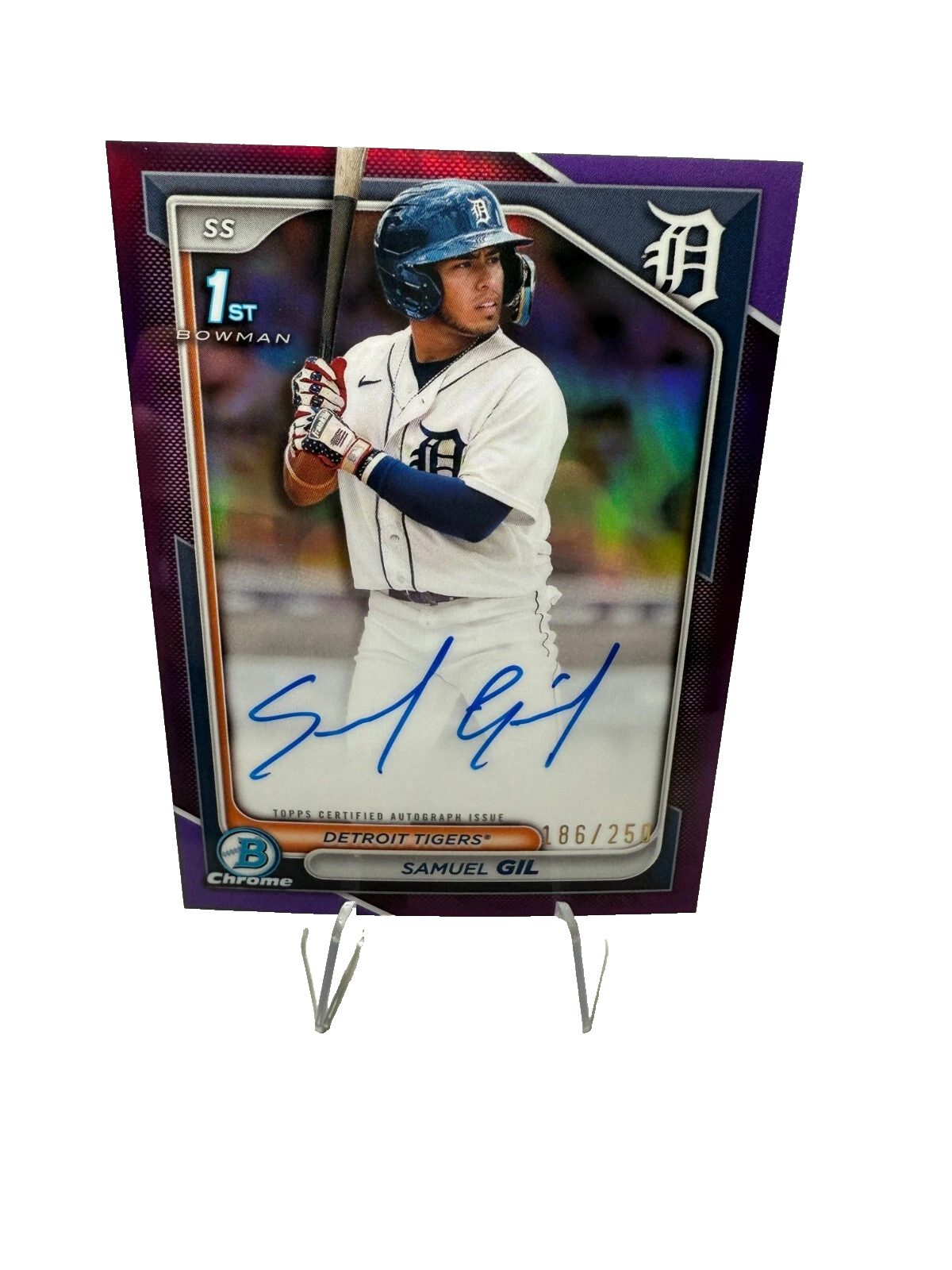 Samuel Gil 2024 Bowman Chrome 1st Purple Refractor Auto /250 #CPA-SG Tigers